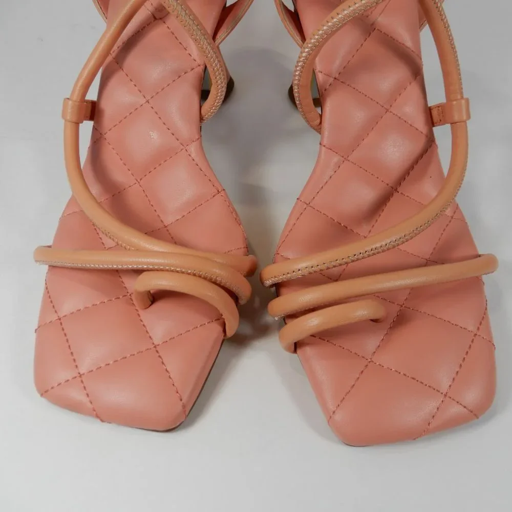 SAM EDELMAN Maven Strappy Heeled Square Toe SANDALS Size 8.5 Clay Pink Leather - Picture 8 of 11